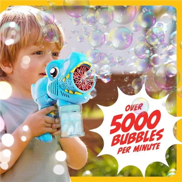Dino Bubble Guns for Kids - 2 Pack - Bubbles Gun, Blaster, Blower, Makerr Ages 3 - Picture 2 of 8